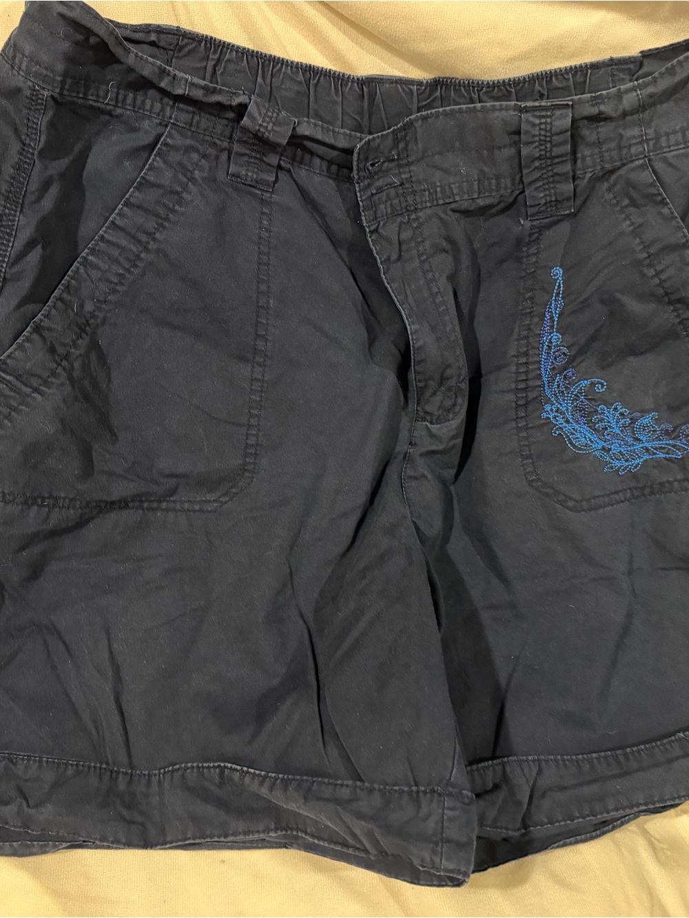 Basic Editions Navy Women’s Shorts with Blue Embroidery